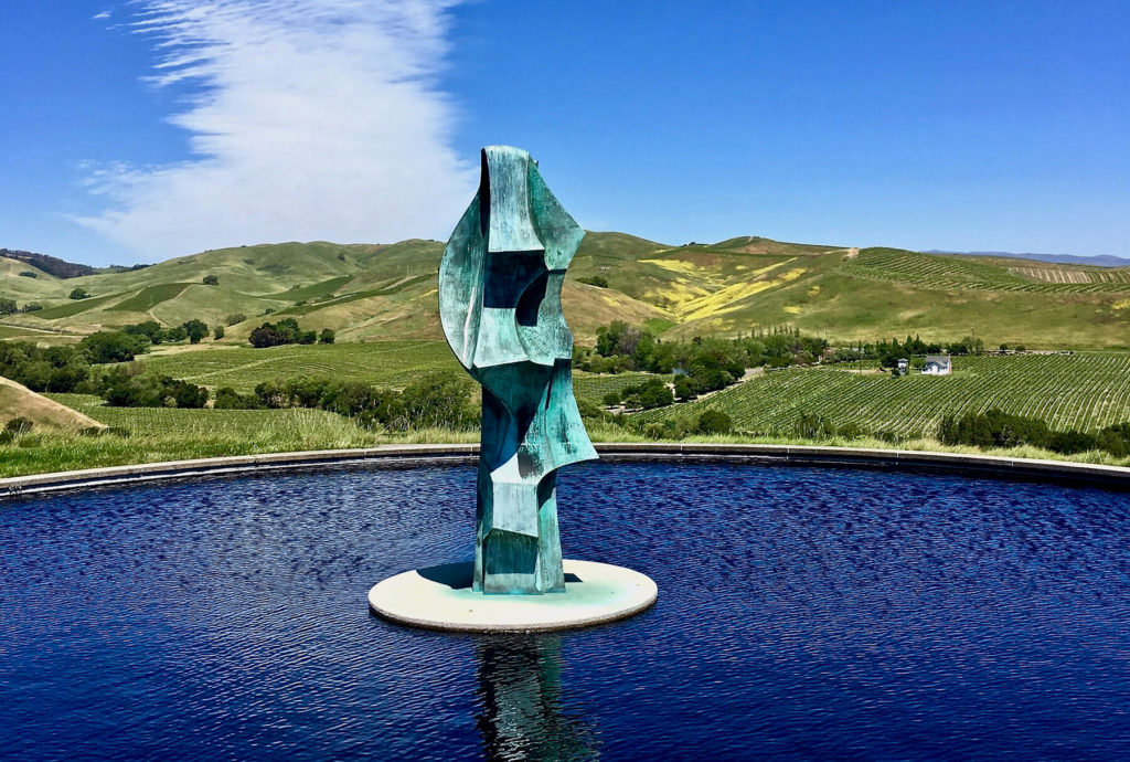 Artesa Winery fountain and vines.